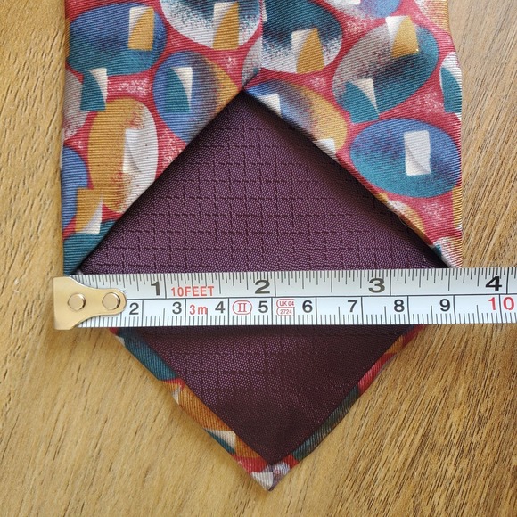 Vintage Christian Dior Monsieur Neck Tie Silk Red Abstract Length 57" Width 3.5" - Picture 5 of 6